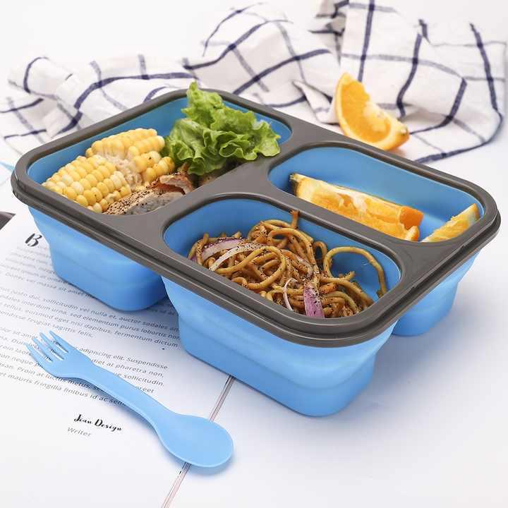 乐天商城 - 食品容器 シリコンランチボックス BPA無料 折りたたみ式 キッズ 子供用 電子レンジ対応 おしゃれ 軽量 食事準備 お弁当 通勤 人気 便利