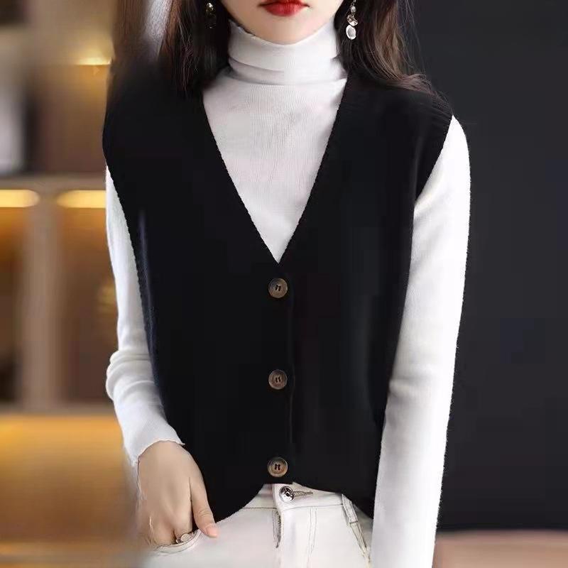 【5と0のつく日限定！1着半額！まとめ買い2枚購入割引クーポン利用で！ 】ニットベスト レディース 前開け チョッキ トップス Vネック 柔らか ゆったり プルオーバー ジレー セーター 無地 秋コーデ カジュアル 重ね着