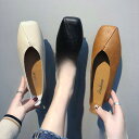 【お買い物マラソン限定!1着半額!まとめ買い2枚購入割引クーポン利用で! 】スクエアトゥ パンプス ローヒール フラットシューズ レディース シンプル 婦人靴 シューズ 痛くない カジュアル 履きやすい 通勤 歩きやすい ぺたんこ
