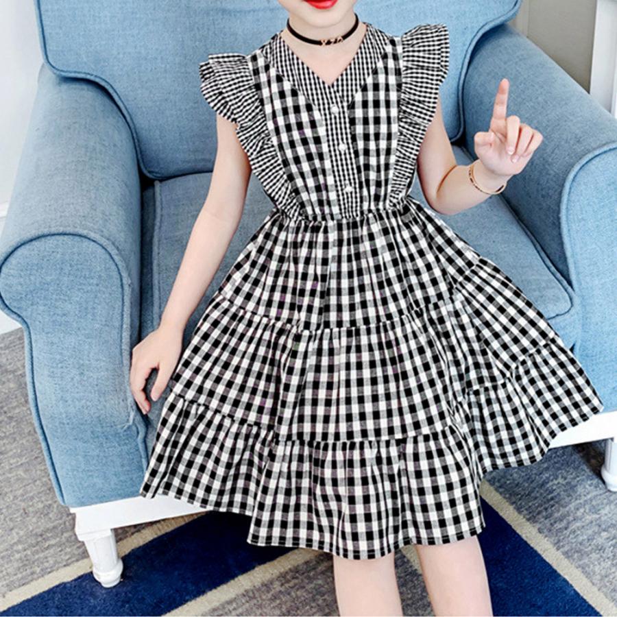 【期間限定！1着半額！まとめ買い2枚購入割引クーポン利用で！ 】チェックワンピース 子供ドレス 夏サマー【ゆうパケット可】