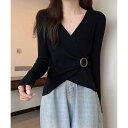 【お買い物マラソン限定!1着半額!まとめ買い2枚購入割引クーポン利用で! 】リブニット カシュクール風ニットトップス【ゆうパケット可】