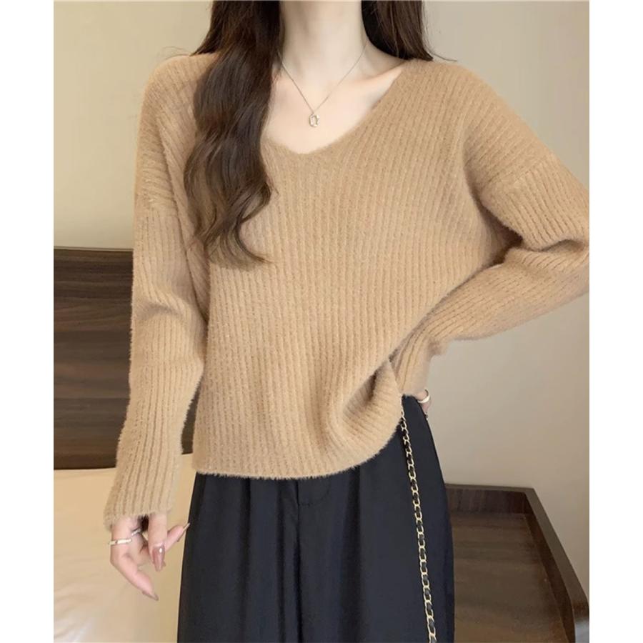 【5と0のつく日限定！1着半額！まとめ買い2枚購入割引クーポン利用で！ 】ニットトップス レディース Vネック