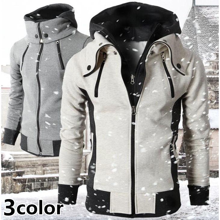 【期間限定！1着半額！まとめ買い2枚購入割引クーポン利用で！ 】パーカー ジップアップ トップス メンズ フェイクレイヤード メンズパーカー 重ね着風 ジャケット アウター マウンテンパーカー