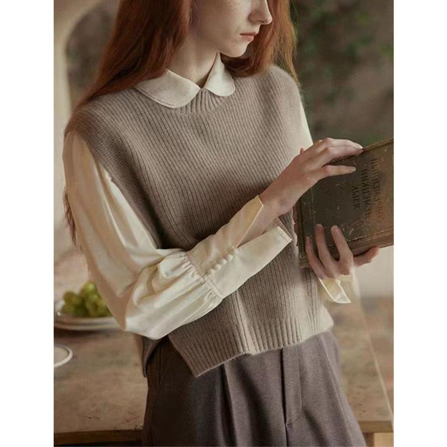 【限定販売！1着半額!まとめ買い2枚購入割引クーポン利用で！ 】ベスト レディース ニット ニットベスト プルオーバー クルーネック ノースリーブ アウター 羽織り ライトアウター トップス 無地