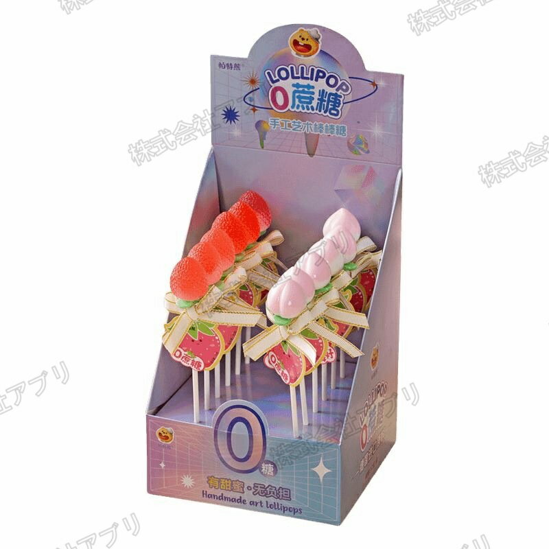 【お買い物マラソン限定！ポイント5倍！29日まで！】【12本入】ノーシュガーロリポップ イチゴ もも 3D カワイイ キャンディー 人気お菓子 糖菓＃5箱（60本）