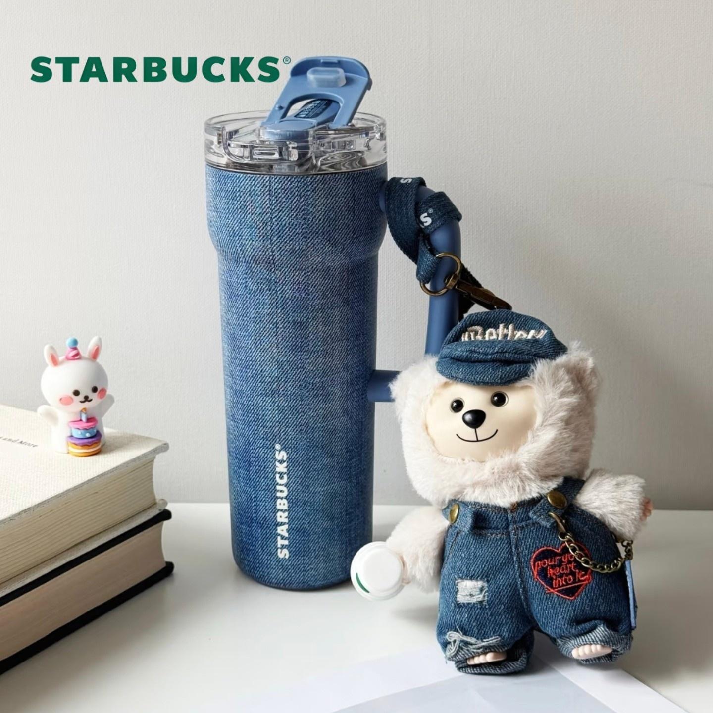 乐天商城 - 【並行輸入品】Starbucksデニム 熊 ステンレスストロータンブラー 690ml 海外限定 starbucks STARBUCKS スターバックス スタバ タンブラー