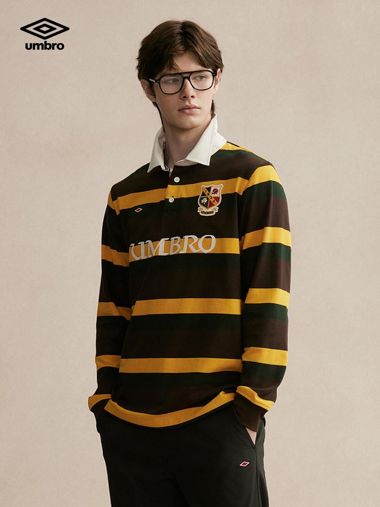 【並行輸入品】【限定販売！】umbro メンズ カジュアル 長袖ポロシャツ ストライプ 学生風 英倫風 上着 なし
