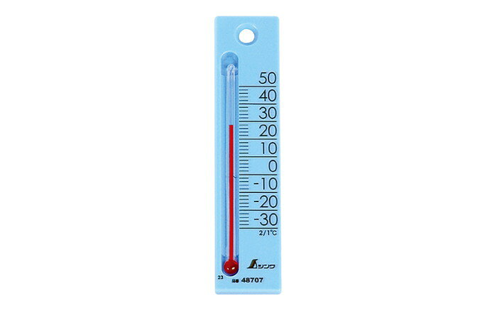 たて 12cm ブルー お求めやすい価格の小さな温度計です。 たて12cm・20cmにはフック穴が付いています。 両面接着スポンジが付いています。 ご家庭・教室・オフィスでの温度管理に 本体サイズ：120x28x7mm 質量：13g 精度：±2℃ 測定範囲：-30〜50℃ 目盛：2℃ 材質：本体(ポリスチレン樹脂)メーカー：シンワ測定株式会社 ※発送方法「メール便」の場合、注文数量により入らない場合がございます。 入らない場合は、レターパック・宅配便での発送になりますので、予めご理解の上、ご了承ください。