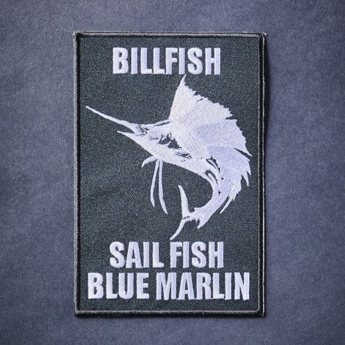 KNICKSカジキマグロ刺繍ワッペン 黒地x白文字 WB-1BW ニックス