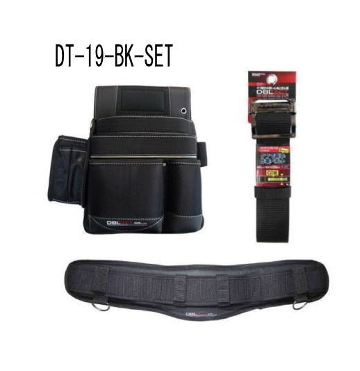 ブラック 2段釘袋 サポーター ベルト Mサイズ DT-19-BK-SET DBLTACT 腰袋セット