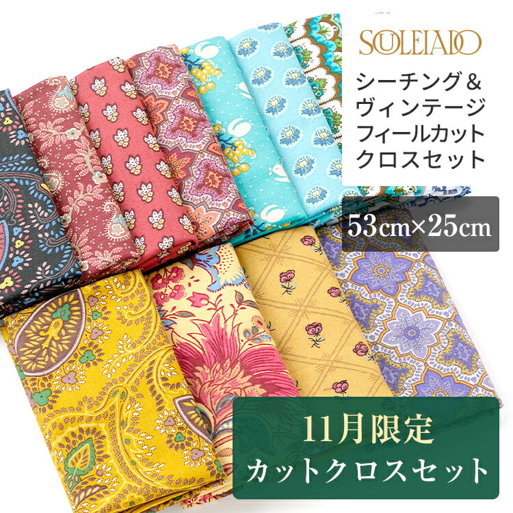 SOULEIADO ソレイアード シーチング＆ヴィンテージフィール カットクロスセット 1000円ポッキリ 送料無料 11月セレクト ハギレ はぎれ 手作り 手芸 ソーイング レトロ カットクロス フランス 手作り ソーイング ハンドメイド ポーチ パッチワーク生地 北欧 北欧風