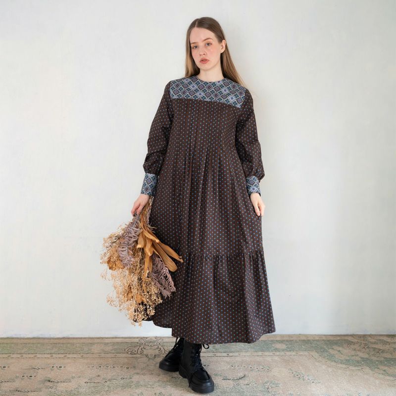 【イベント期間中ポイント10倍】SOULEIADO ワンピースキット Neesha チョコレート | ソレイアード キット ソーイングキット ワンピース ロングワンピース 生地 生地セット 材料セット 裁縫 手芸 ハンドメイド プロヴァンス 南仏 フランス ニガム幸子 TWELVE 実物大型紙付き