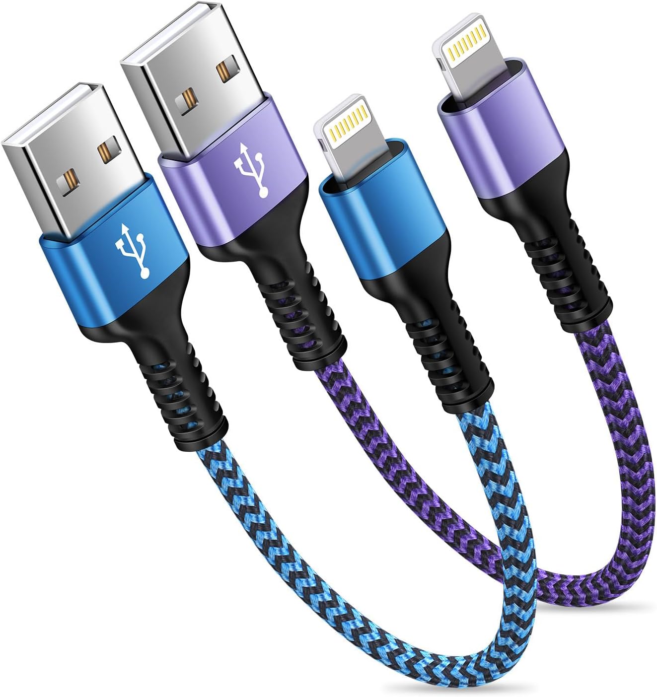 GAEF iPhone 充電ケーブル 短い 0.3M / 2本 ライトニングケーブル MFi 認証 急速充電 & 高速データ転送 USB Lightningケーブル 超高耐久ナイロン iPhone14/iPhone13/12/11/X/8/7/6/5,SE2/SE3,iPad Mini/Air/Pro対応 (全2色組み合わせ)