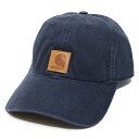 CARHARTT カーハート キャンバス キャップ 帽子 CANVAS CAP ワーク 定番 USA企画 ロゴレザーパッチ ストラップバック ウォッシュ加工 100289 ネイビー 紺