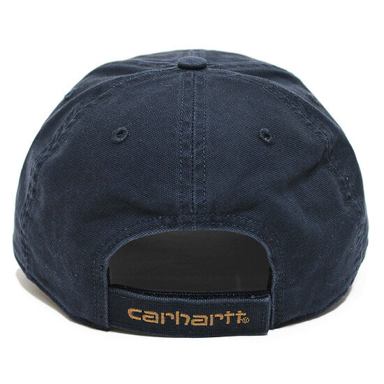 CARHARTT カーハート キャンバス キャップ 帽子 CANVAS CAP ワーク 定番 USA企画 ロゴレザーパッチ ストラップバック ウォッシュ加工 100289 ネイビー 紺