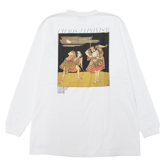 LONELY 論理 ロンリー 長袖Tシャツ ロンT CHAOS L/S TEE ストリート 歌舞伎 浮世絵 バックプリント ホワイト 白 L XL