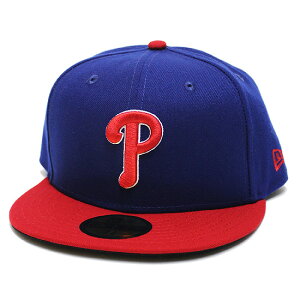 NEW ERA ニューエラ フィラデルフィア フィリーズ 5950キャップ 帽子 PHILADELPHIA PHILLIES 59FIFTY CAP フラットバイザー ロゴ刺繍 MLB ブルー系 レッド 青系 赤