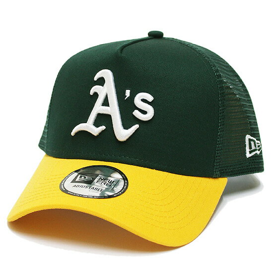 NEW ERA ニューエラ オークランド アスレチックス メッシュキャップ OAKLAND ATHLETICS 9FORTY A-FRAME TRUCKER CAP メジャーリーグ MLB ロゴ刺繍 グリーン イエロー