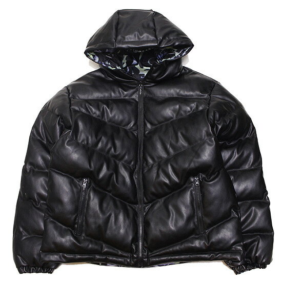 乐天商城 - WASTED PARIS ウェステッドパリス リバーシブル 中綿ジャケット SKULL PUFFER JACKET ストリート スケート ワイドシルエット フェイクレザー 総柄 ブラック 黒 M L XL