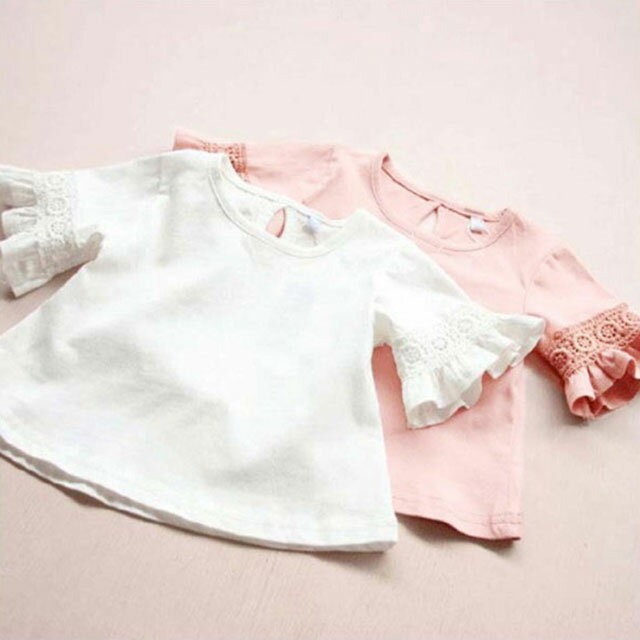 Tシャツ 半袖 キッズ トップス 女の子 カットソー 子供服 クルーネック 半袖tシャツ 綿tシャツ ガールズ 可愛い 無地 レース カジュアル おしゃれ 送料無料 春秋 韓国風