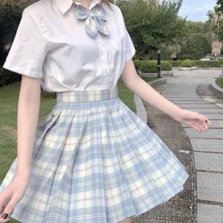 3点セット 学生服 女子高校 学生服 スカート プリーツスカート 3点セット スクールスカート 制服 リボンタイ ネクタイ スクール 半袖シャツ＋蝶ネクタイ＋スカート 制服 中学校 中学生 チェック チェック柄 高校生 中学生 制服スカート 女の子 文化祭 発表会 お受験