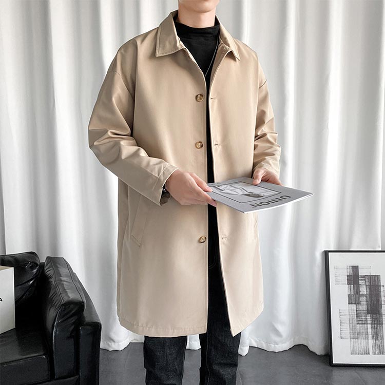 アウター メンズ ビジネス ロングコート 大人 コート スプリングコート 薄手 40代 シンプル ビッグシルエット ステンカラーコート スプリングコート 春服 秋服 無地 ロングジャケット 紳士服 30代 通勤 50代 ロング丈 カッコイイ スプリング