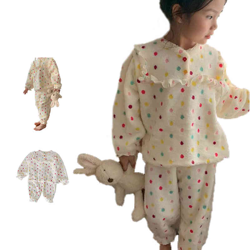 キッズ ルームウェア 秋冬 上下セット 女の子 ルームパジャマ ベビーパジャマ キッズパジャマ 子供パジャマ ドットパジャマ ドット柄 長袖 寝間着 ナイトウェア ジュニア あったかパジャマ 可愛い 2点セット パジャマ ロングパンツ 送料無料 部屋着