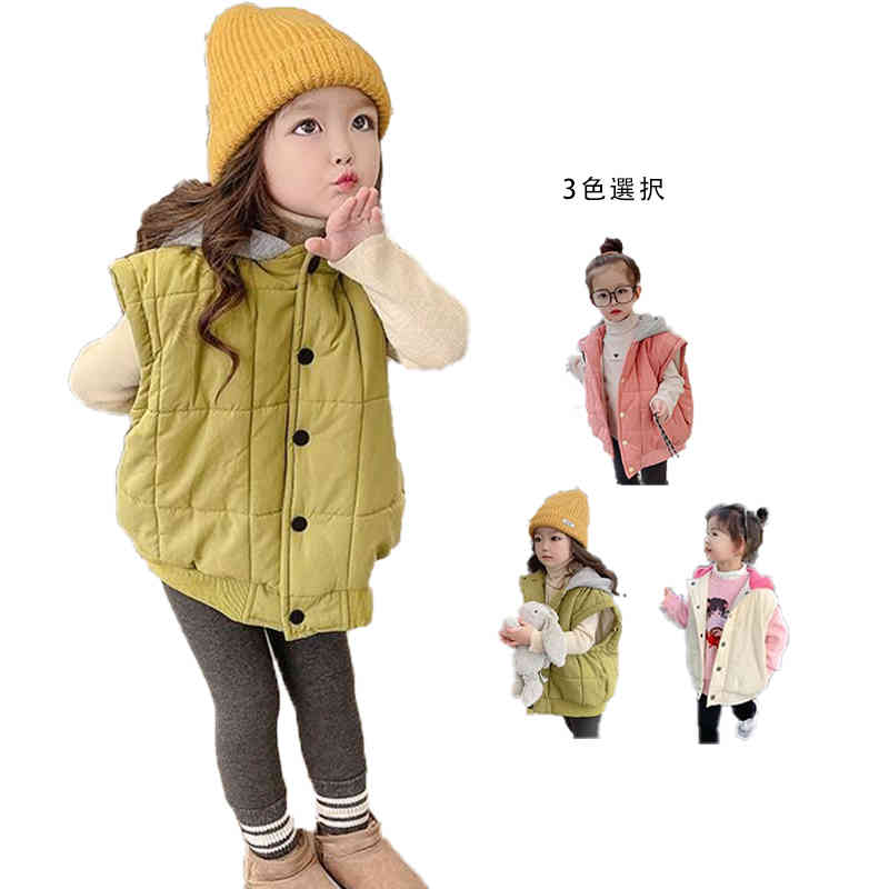 フード付きベスト キッズ 女の子 春 秋冬 フード付き ノースリーブ ベスト ショ-トベスト カジュアルベスト 無地 シンプル カジュアル おしゃれ 子供服 送料無料 おでかけ フォーマルベスト ジュニア