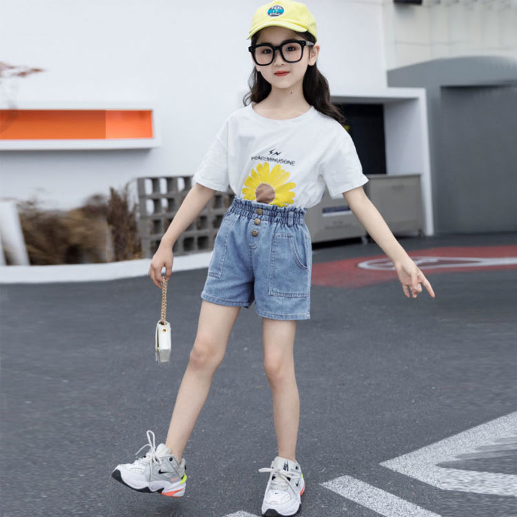 デニムショートパンツ キッズ デニム ショートパンツ 女の子 ボトムス 夏 パンツ ズボン 子供服 ジュニア 可愛い おしゃれ 通学 通園 普段着 送料無料 ブルー 100cm 110cm 120cm 130cm 140cm 150cm 160cm