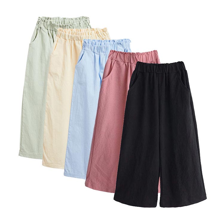 ワイドパンツ ガウチョパンツ キッズ 九分丈 女の子 ロングパンツ 子供服 ボトムス ゆったり ジュニア ウエストゴム カジュアル おしゃれ 柔らかい 送料無料 薄手 無地 夏 110 120 130 140 150 160 170