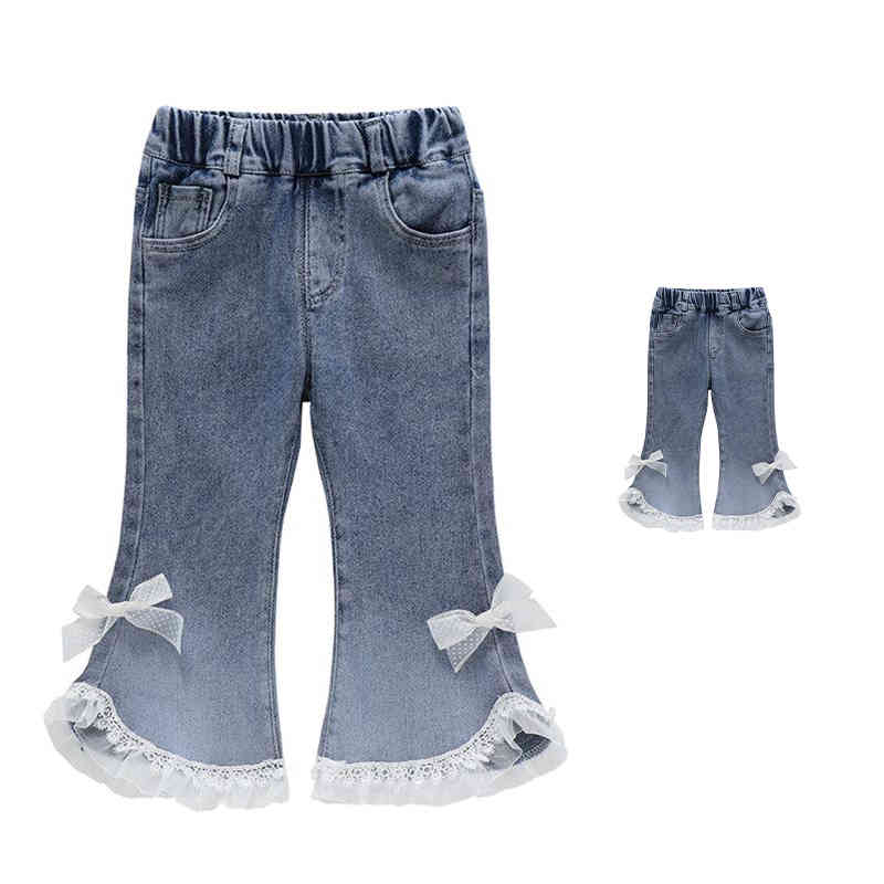 リボン デニムパンツ キッズ デニムパンツ リボンパンツ カジュアルパンツ フレアパンツ デニム 無地 ..