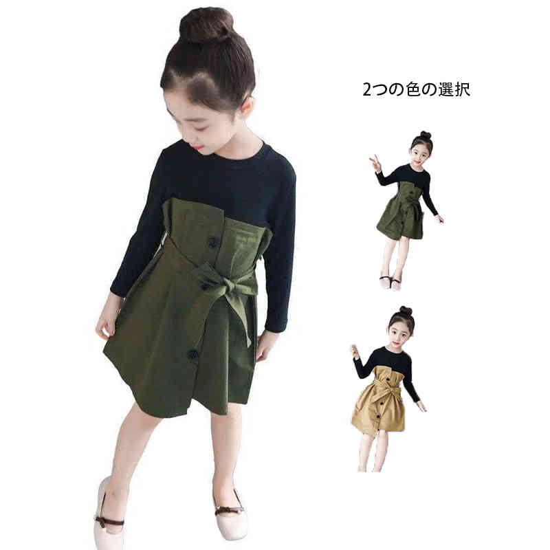 Dresses - おしゃれワンピース キッズ 長袖 春秋 ロングワンピース 女の子 丸襟 フォーマルワンピース リボンワンピース 切り替え ワンピース 子供服 無地 シンプル カジュアル おしゃれ 送料無料 おでかけ