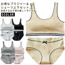高校生 ショーツセット 中学生 ジュニア向け ジュニアブラジャー 上下セット シンプル リブ ノンワイヤーブラ ヨガ リボン フィットネス スポーツブラ 高校生...