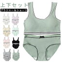 高校生 スポーツブラ ショーツセット 中学生 ジュニアブラジャー シンプル 高校生 リブ ノンワイヤーブラ リボン ジュニア向け フィットネス 上下セット ヨガ...