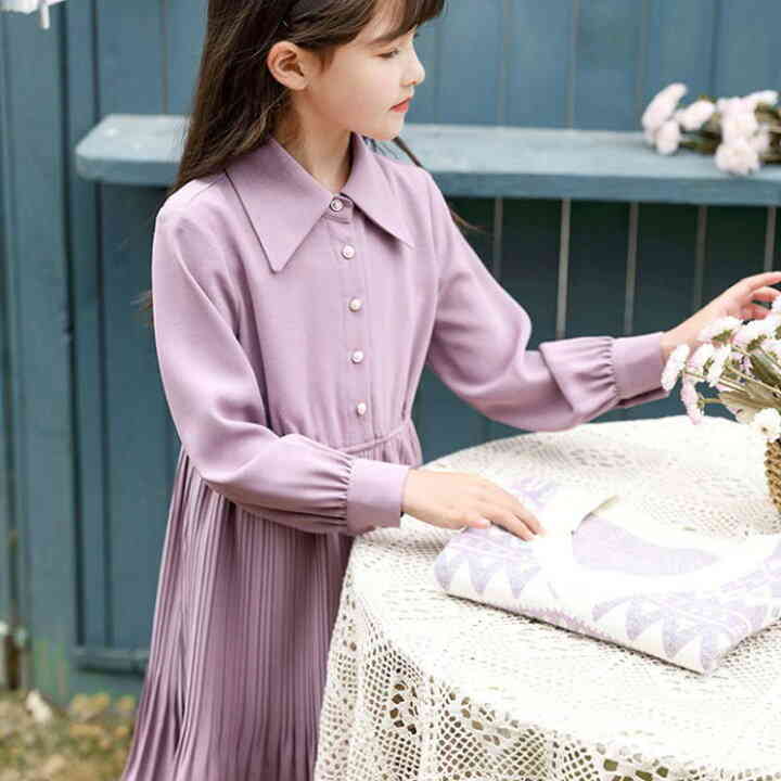 子供ワンピース 子供服 シフォン ワンピース 長袖 女の子 キッズ ジュニア プリーツ シャツワンピース 120 130 140 150 160 フォーマル カジュアル