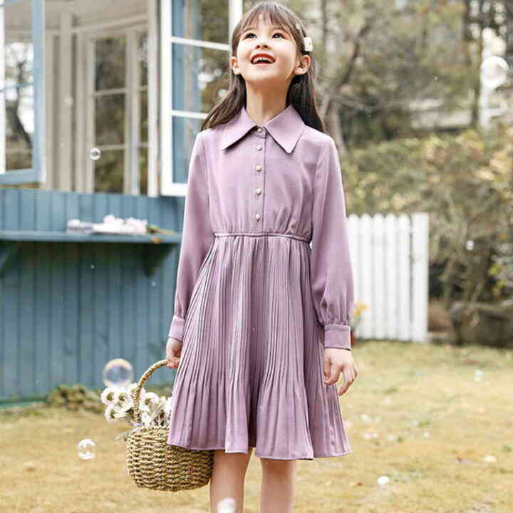 子供ワンピース 子供服 シフォン ワンピース 長袖 女の子 キッズ ジュニア プリーツ シャツワンピース 120 130 140 150 160 フォーマル カジュアル