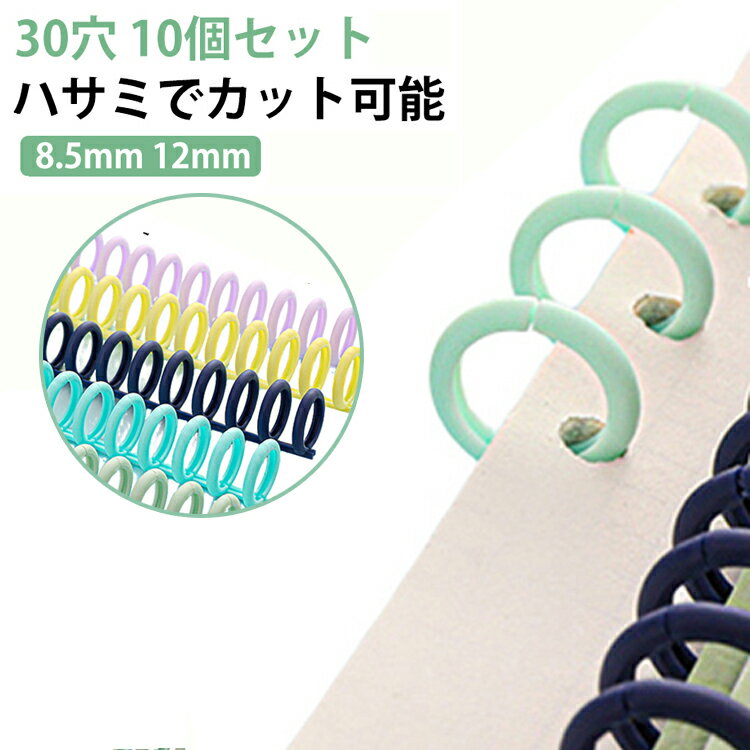 全12色 ハサミでカット可能 ルーズリーフリング 30穴 8.5mm 12mm 同色10個セット ルーズリーフ 手帳 ルーズリング リングノート オリジナル アルバム 送料無料 プリント ノート リング 写真 綴じ DIY 文房具 事務用品 製本 手帳作り