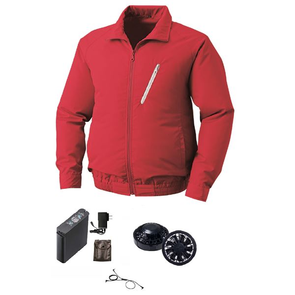 KU90510 空調服 R ポリエステル製長袖ブルゾン FAN2200B・RD9261・LIPRO2セット レッド 4L(TOP)