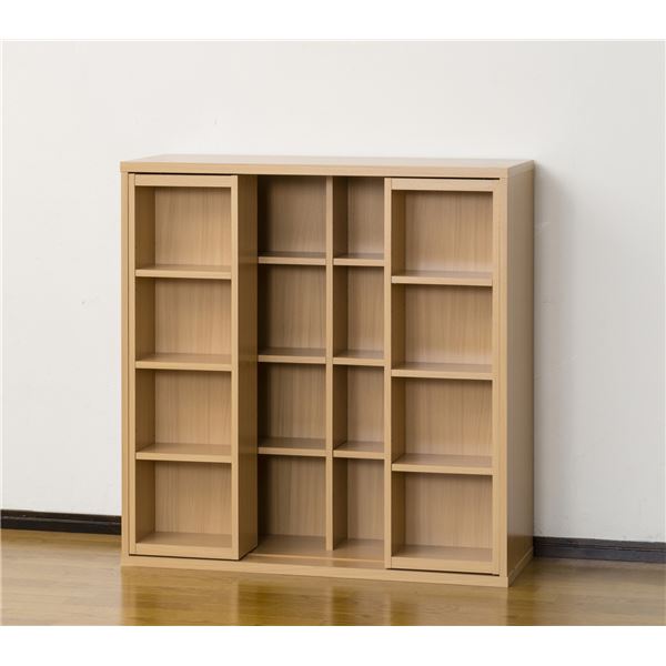 深型スライドシェルフ(CDラック/本棚) ナチュラル 約幅90cm 前面スライド式 連結金具付き 【組立】(TOP)