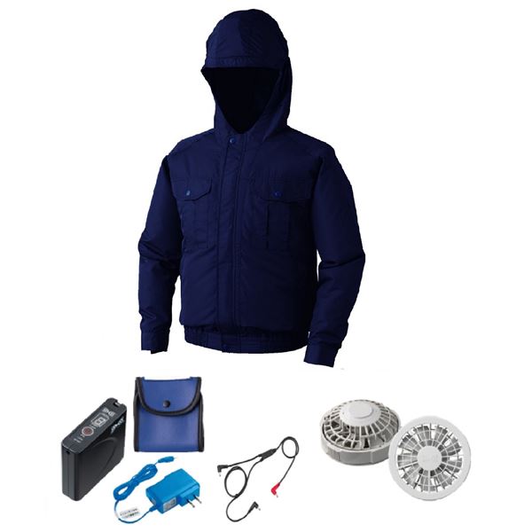 【送料無料】 KU90810 空調服 R ポリエステル製フード付き FAN2200G・RD9261・LISUPER1セット ダークブルー 5L