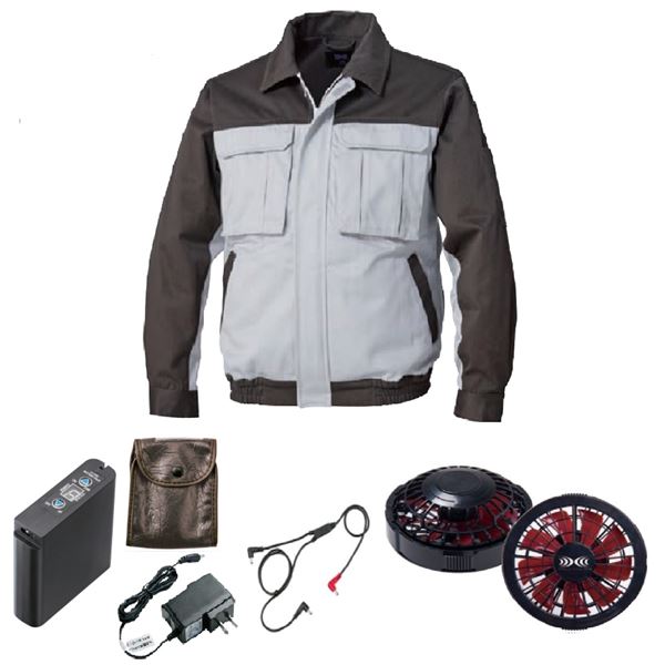 【送料無料】 KU91920 空調服 R 綿厚手 脇下マチ付き FAN2200BR・RD9261・LIPRO2セット シルバー×ダークグレー M