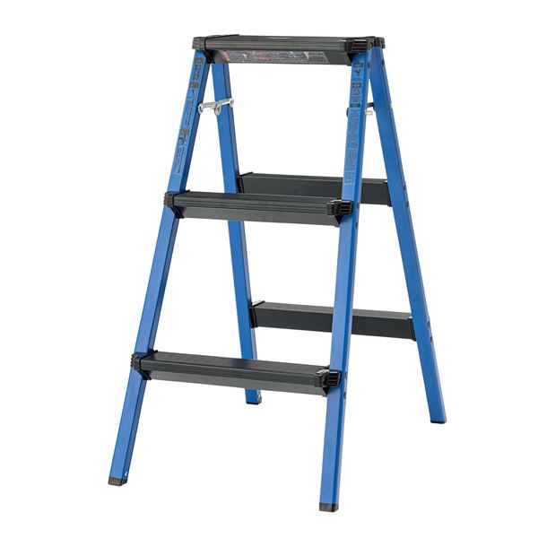 ステップ 踏み台 3段 約幅44×奥行64×高さ79cm ブルー アルミ ステップスツール 完成品 作業 清掃 片付け アウトドア(TOP)
