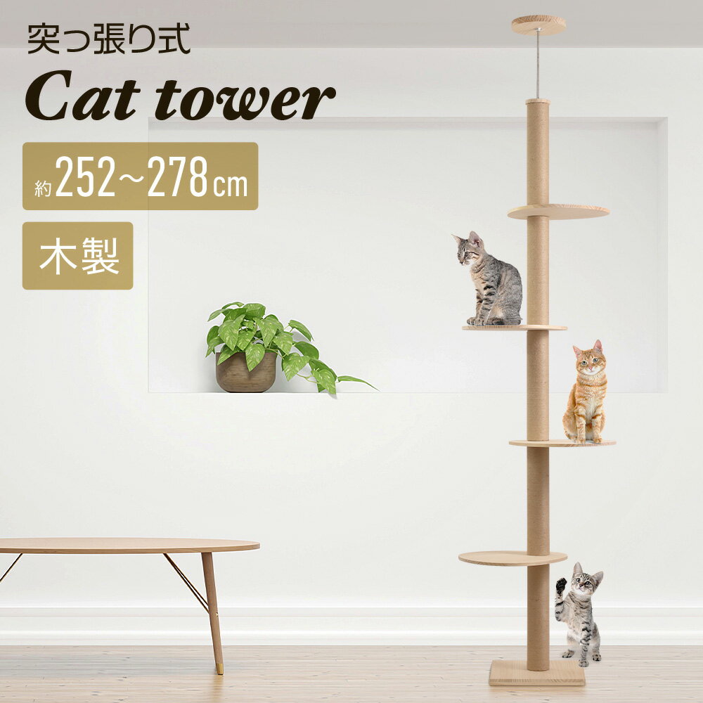 【訳あり】 キャットタワー 木製 突っ張り スリム おしゃれ 据え置き 木 猫 ペット 猫用 インテ ...