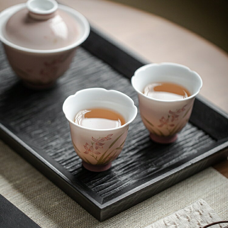 茶器 お茶碗 中国茶器 手描き蘭花マスターカップ 手作り陶器 急須茶杯 ギフト 口径6.3cm 飲食店 カフェ..