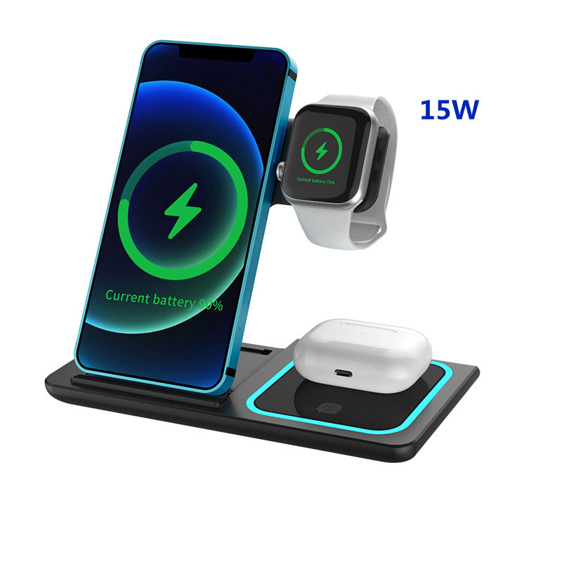 【送料無料】ワイヤレス充電器 Iphone Airpods Pro/Apple watch 3in1 15W 充電スタンド Qi急速充電 充電スタンド 多機能ワイヤレスチャージャー その他Qi対応機種も適用　折りたたみ収納携帯便利