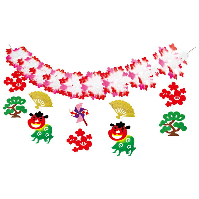 樂天商城 - 【正月】お正月獅子舞ガーランド H50xH20xL180cm / 新年 店舗装飾 販促 POP インテリア デコレーション 飾り付け ディスプレイ イベント 吊り装飾