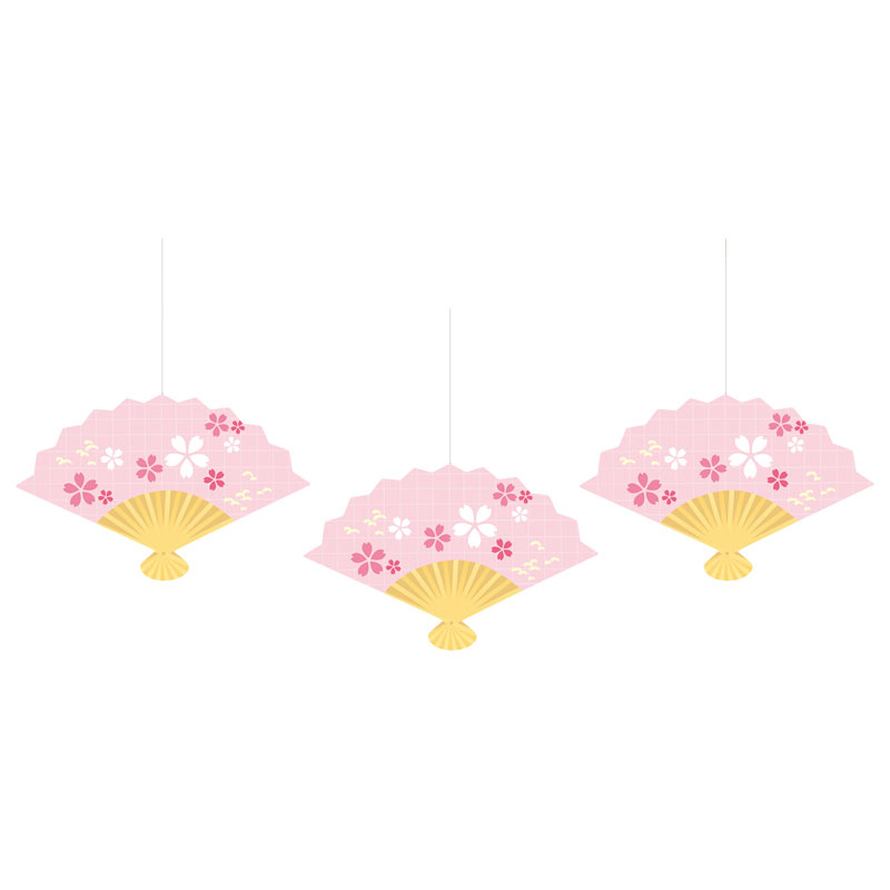 乐天商城 - 【ポイント5倍】【桜】扇オーナメント 3個セット(小桜) 扇:H28×W44cm / 春 桜 祭 ディスプレイ 飾り 春装飾 店舗装飾 販促 デコレーション イベント パーティ 販促 POP インテリア 天井飾り 吊り装飾
