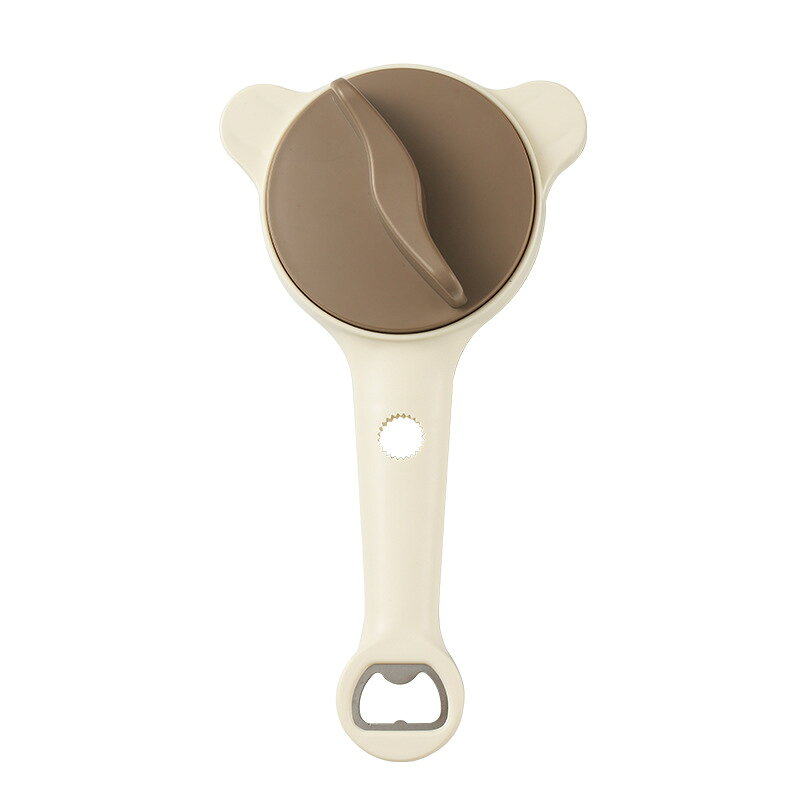 商品名：多機能蓋オープナー（ふた開け器）素材：本体　PP 樹脂、滑り止め部　TPE ゴムサイズ：約 24cm×12.6cm×5.5cm対応蓋径：約 29mm～90mm の各種キャップ、瓶蓋、缶蓋重量：約 155g対応用途：ジャム瓶、調味料ガラス瓶、缶詰、ペットボトルキャップなど固く締まって開かない瓶の蓋でお困りではありませんか？力が弱い女性やご高齢の方でも簡単に蓋を開けられる多機能蓋オープナーです。滑り止めゴムにより蓋をしっかり掴み、テコの原理で少ない力で楽に開封可能。ジャム瓶調味料ガラス瓶缶詰など様々な容器に対応するキッチン便利グッズです。