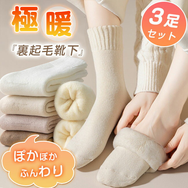 裏起毛靴下 3足セット あったか 靴下 レディース リブ 裏起毛 ふんわり 厚手 暖か 防寒 冬 秋冬 冷え取り靴下 かわいい