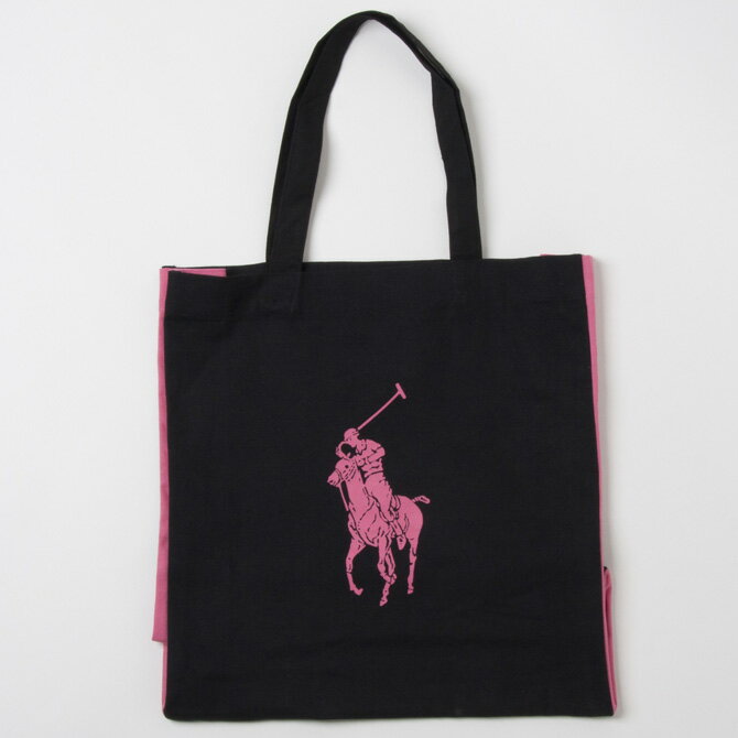 【ラルフローレン】Ralph Lauren オーガニックコットン　エコバッグ　ピンクポニー トートバッグ☆ブラック×ピンク　ピンクリボン【あす楽対応】のサムネイル